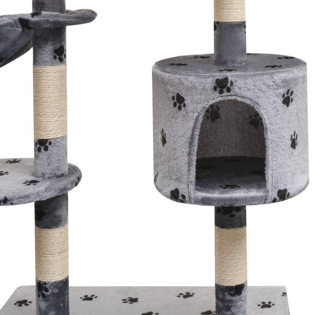 Helloshop26 - Arbre à chat griffoir grattoir niche jouet animaux peluché et sisal 125 cm empreintes de pattes gris - Image 3