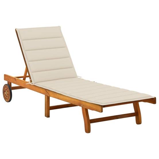 Chaise longue de jardin Bois d'acacia solide Beige 200 x 59/63 x 30/62/76/85 cm - PANGIVO - Image 1