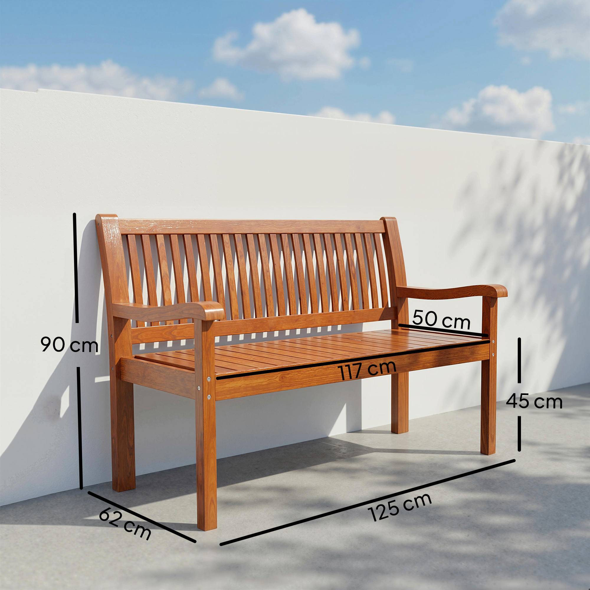 Banc de Jardin Banc Extérieur 2 Places avec Housse Imperméable et Dossier Ergonomique Bois Marron Clair - Image 5