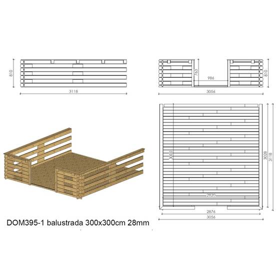 Altanka - Terrasse en bois avec balustrade pour abri en bois - 9m2 - 3m x 3m - imprégnée - couleur: marron - DOM540 - ALTANKA - Image 3