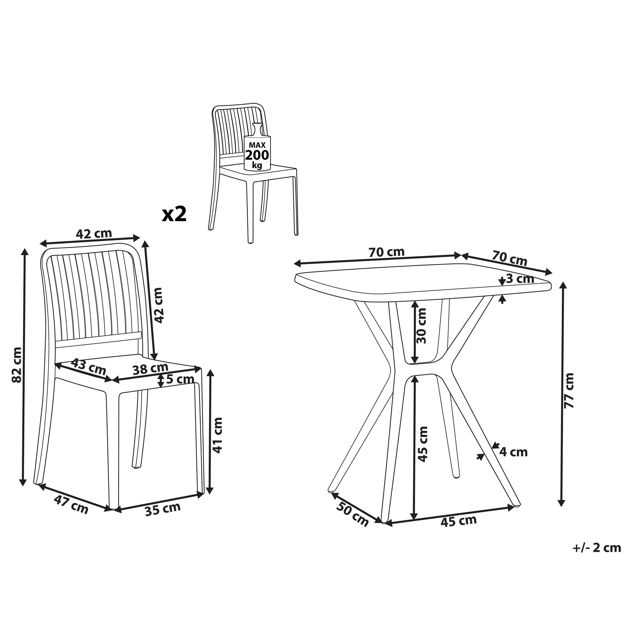 Beliani - Ensemble bistrot Bleu et Blanc en Plastique 2 chaises 1 table Moderne Résistant à l'Eau Meubles de Jardin et de Balcon - Image 3