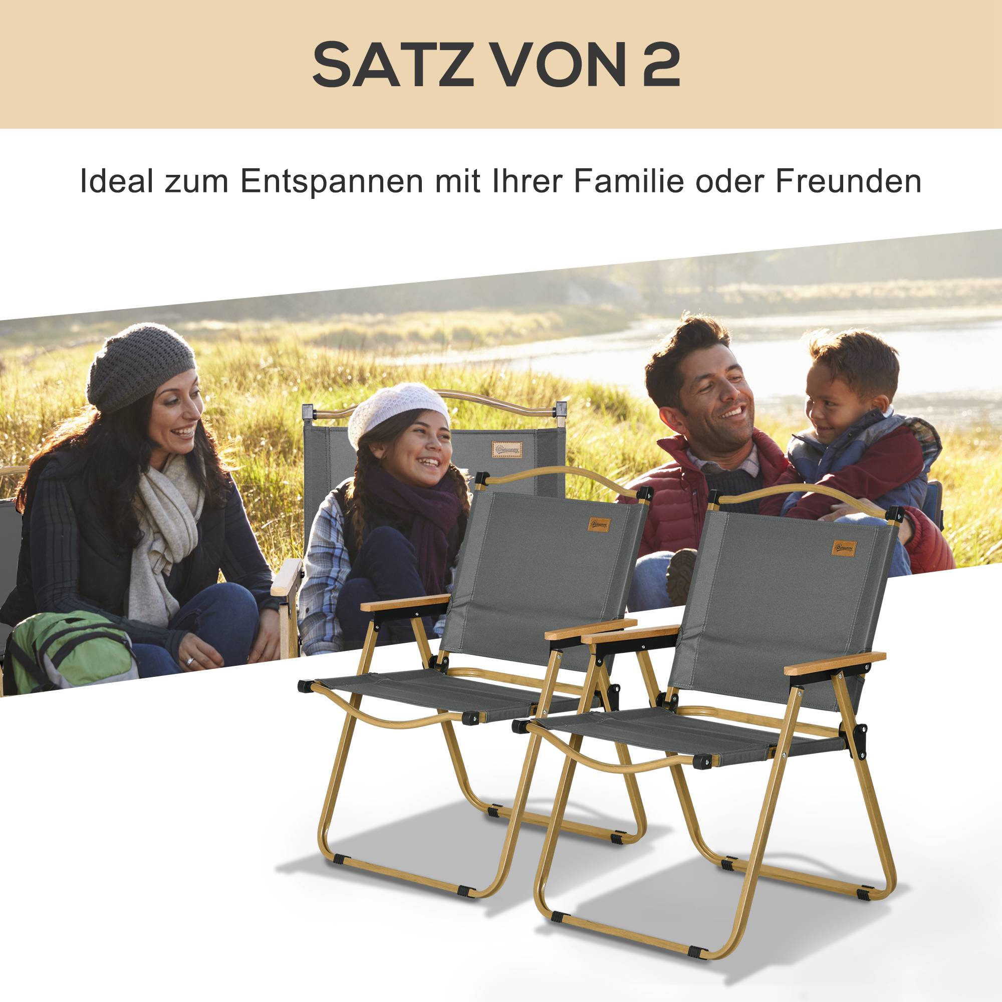 Lot 2 Chaises Camping Acier Oxford Pliables Plage Pêche Légères 54x59x78cm Gris Foncé - ComfortXL Outdoor Living - Image 6