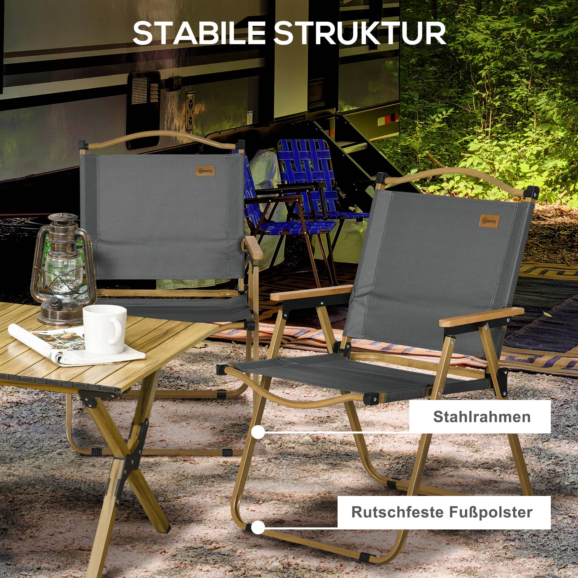 Lot 2 Chaises Camping Acier Oxford Pliables Plage Pêche Légères 54x59x78cm Gris Foncé - ComfortXL Outdoor Living - Image 9