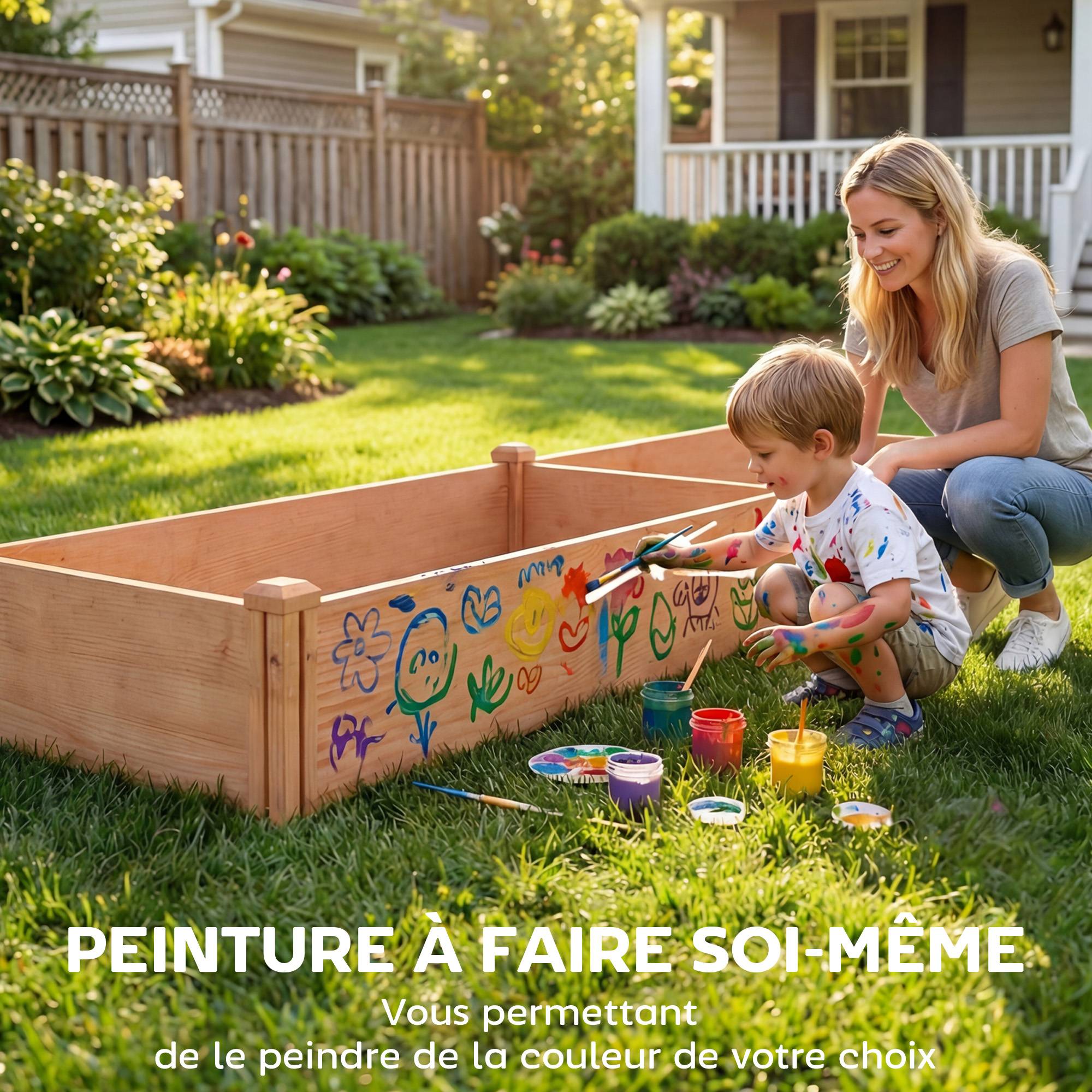 Sans Marque - Carré Potager en Bois Lit de Jardin Surélevé 4 Zones de Culture Fond Ouvert Montage sans Outil 234x109x25cm Marron Clair - Image 9