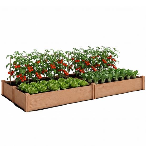 Sans Marque - Carré Potager en Bois Lit de Jardin Surélevé 4 Zones de Culture Fond Ouvert Montage sans Outil 234x109x25cm Marron Clair - Image 1