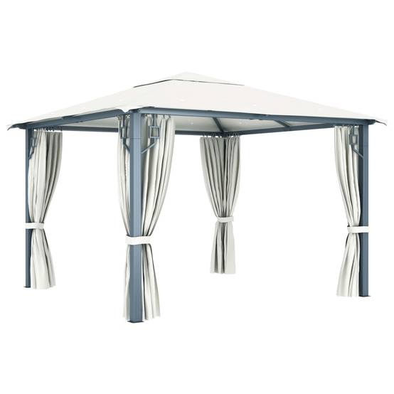 Tonnelle aluminium crème 300 x 300 x 270 cm avec rideaux - PANGIVO - Image 4
