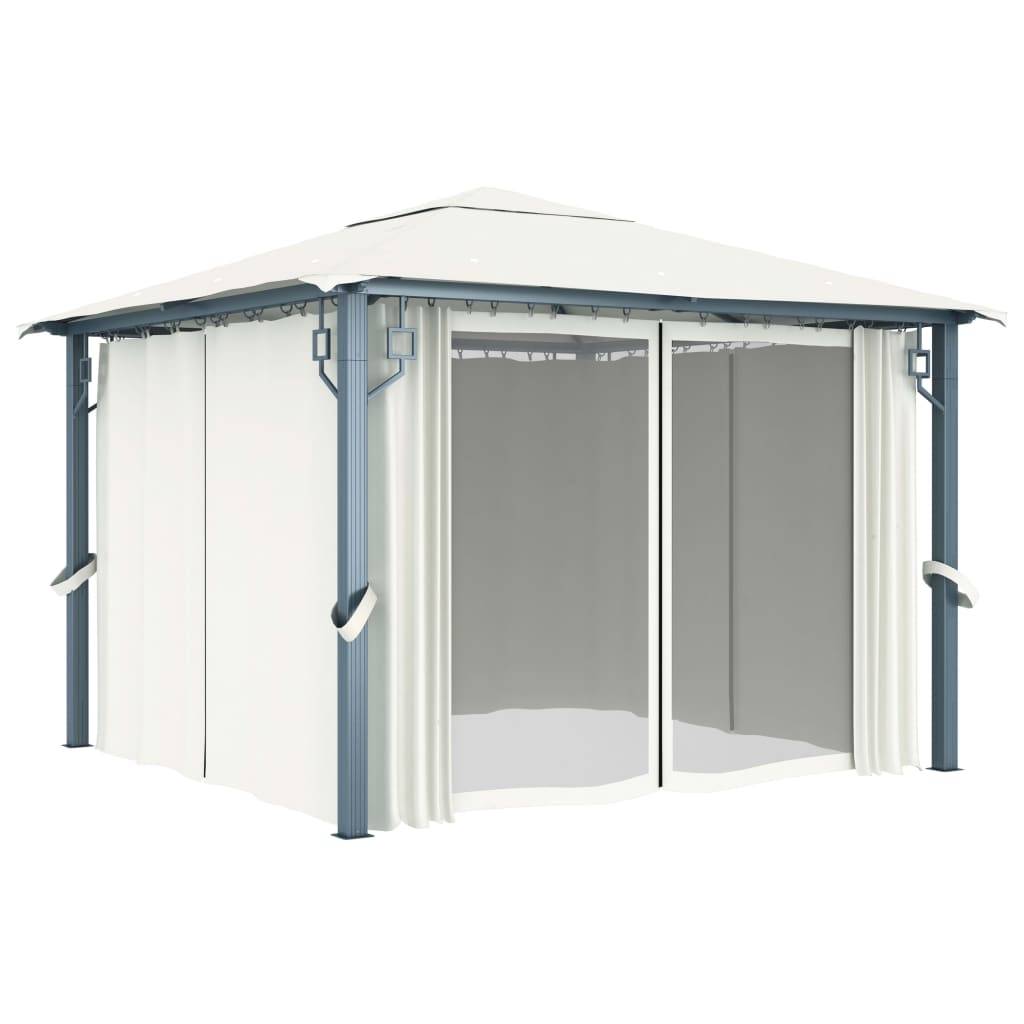 Tonnelle aluminium crème 300 x 300 x 270 cm avec rideaux - PANGIVO - Image 2