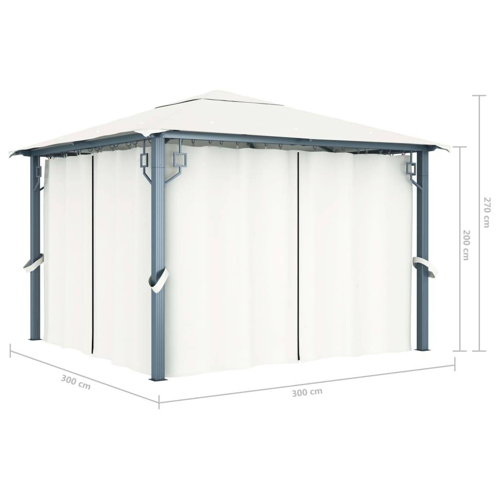 Tonnelle aluminium crème 300 x 300 x 270 cm avec rideaux - PANGIVO - Image 9