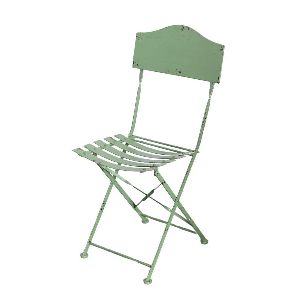 Chemin De Campagne - ~ Chaise pliante de jardin extérieur ancien métal vert 88cm Chemin de campagne - Image 1