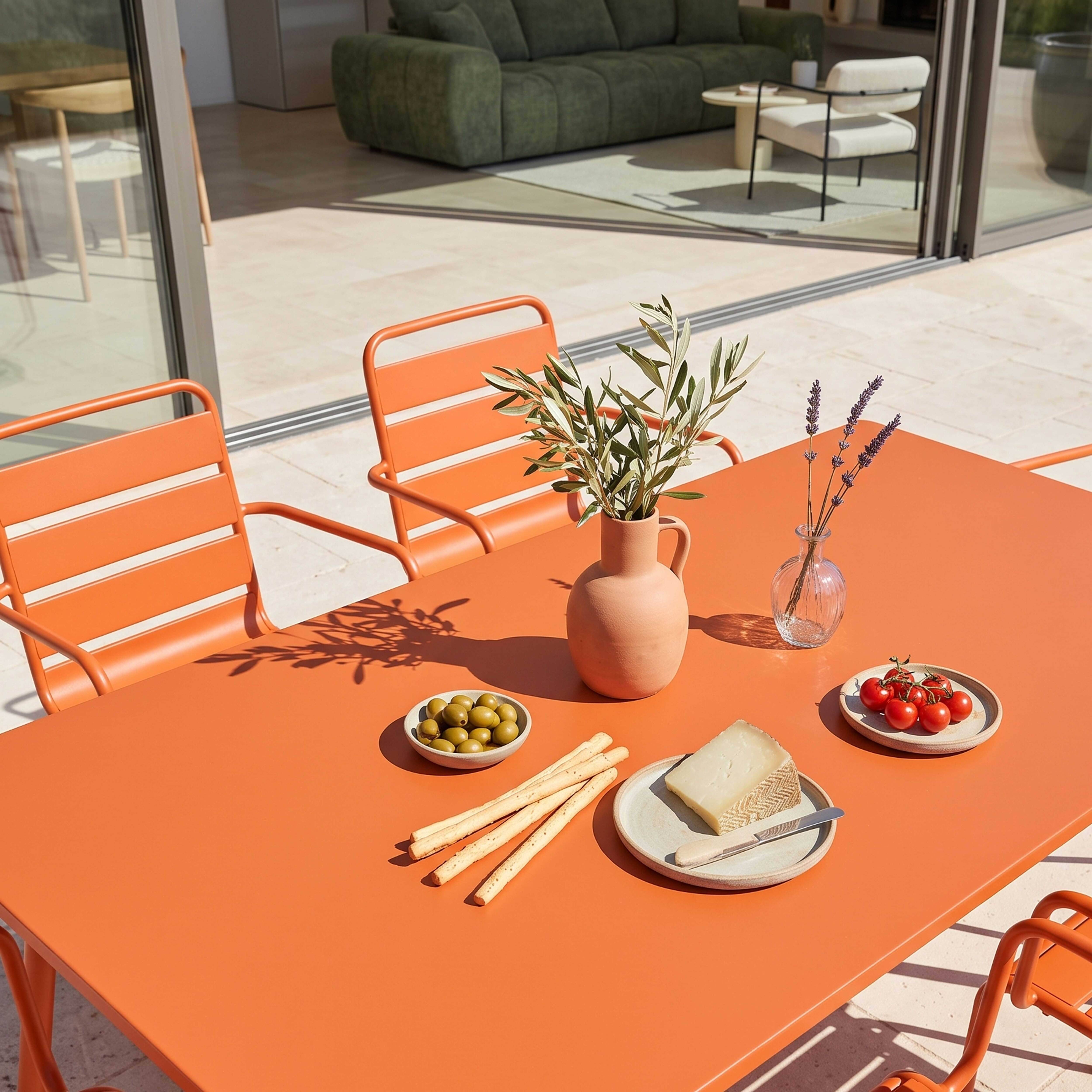 Oviala - Ensemble table de jardin et 6 fauteuils en métal orange Palavas - Oviala - Image 3