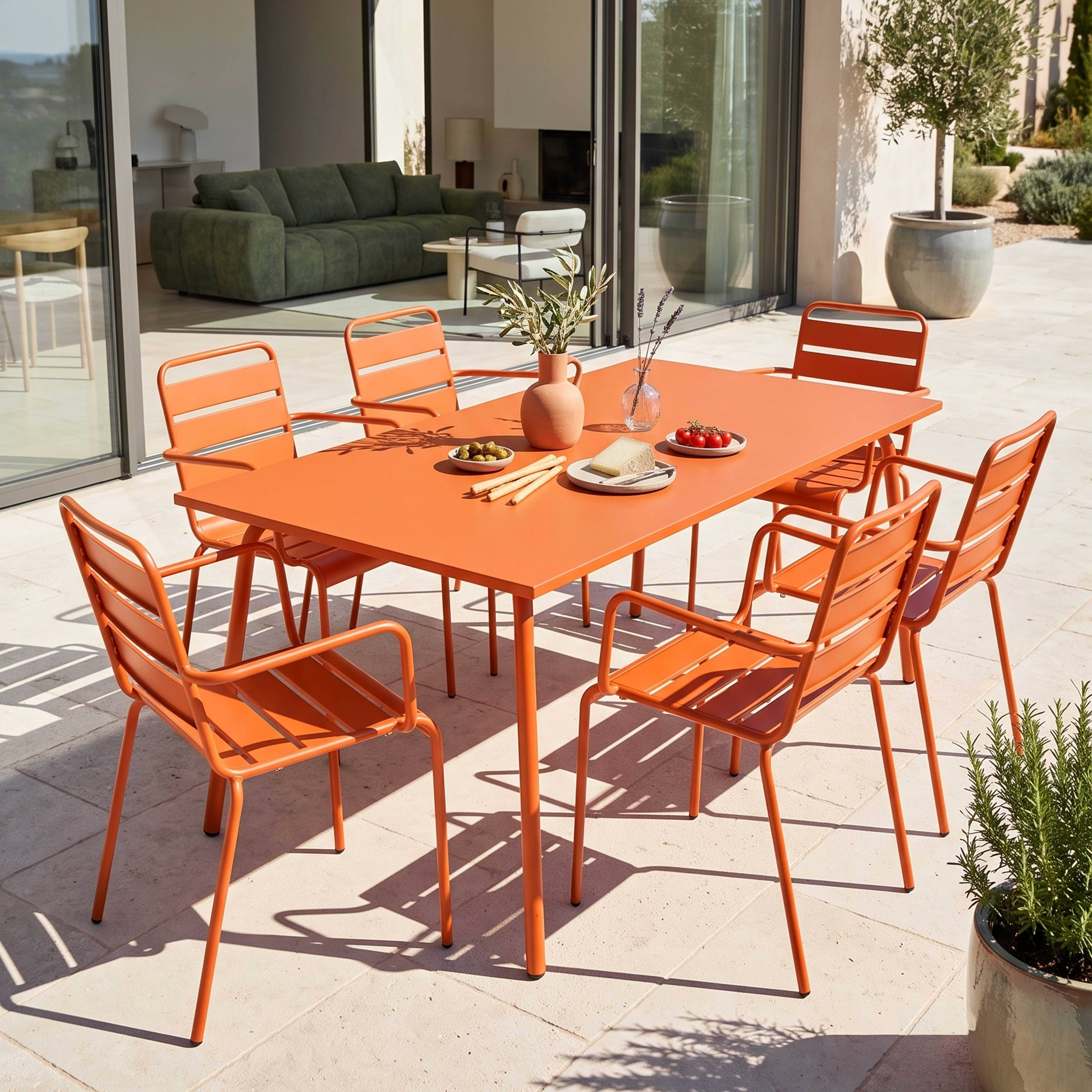 Oviala - Ensemble table de jardin et 6 fauteuils en métal orange Palavas - Oviala - Image 2