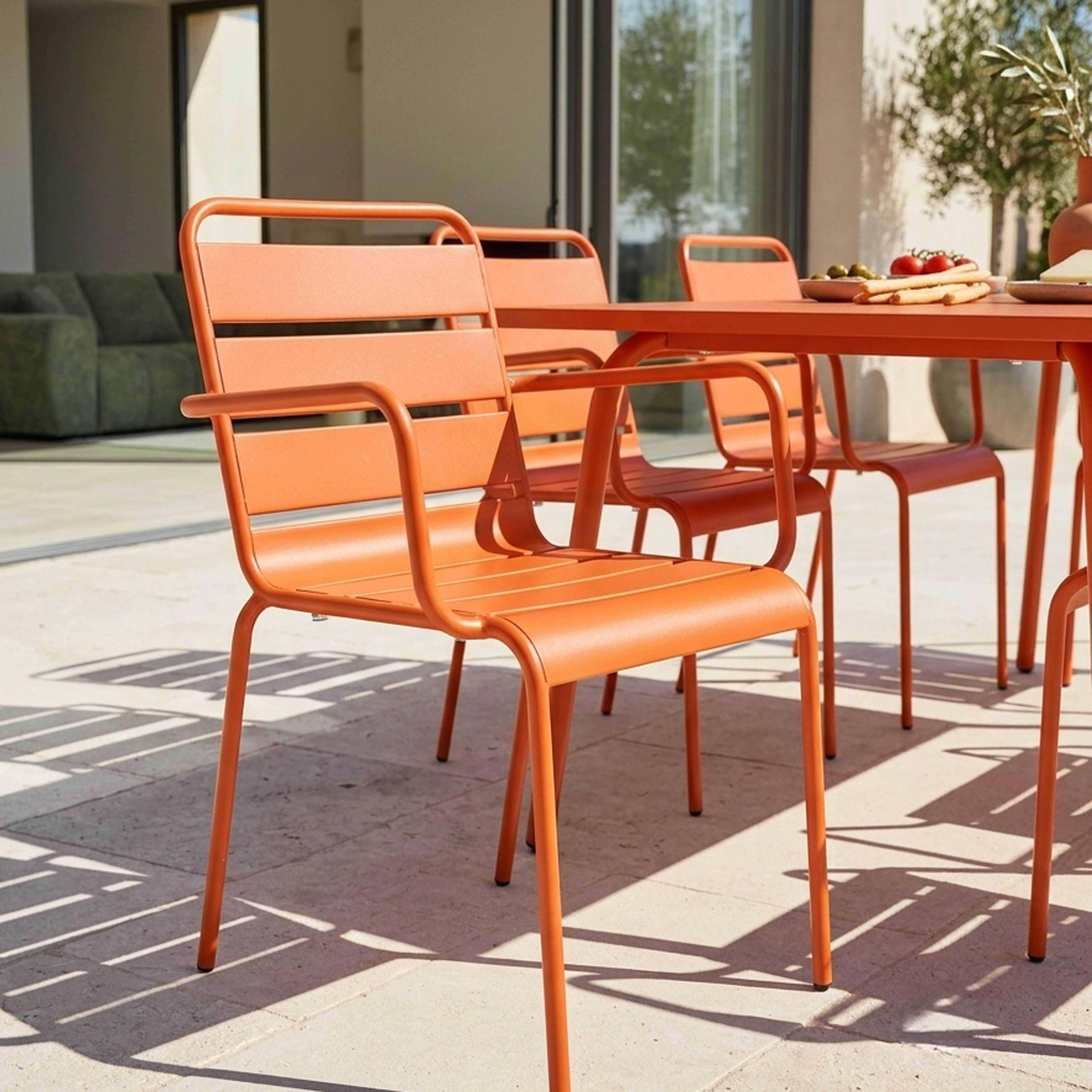 Oviala - Ensemble table de jardin et 6 fauteuils en métal orange Palavas - Oviala - Image 4