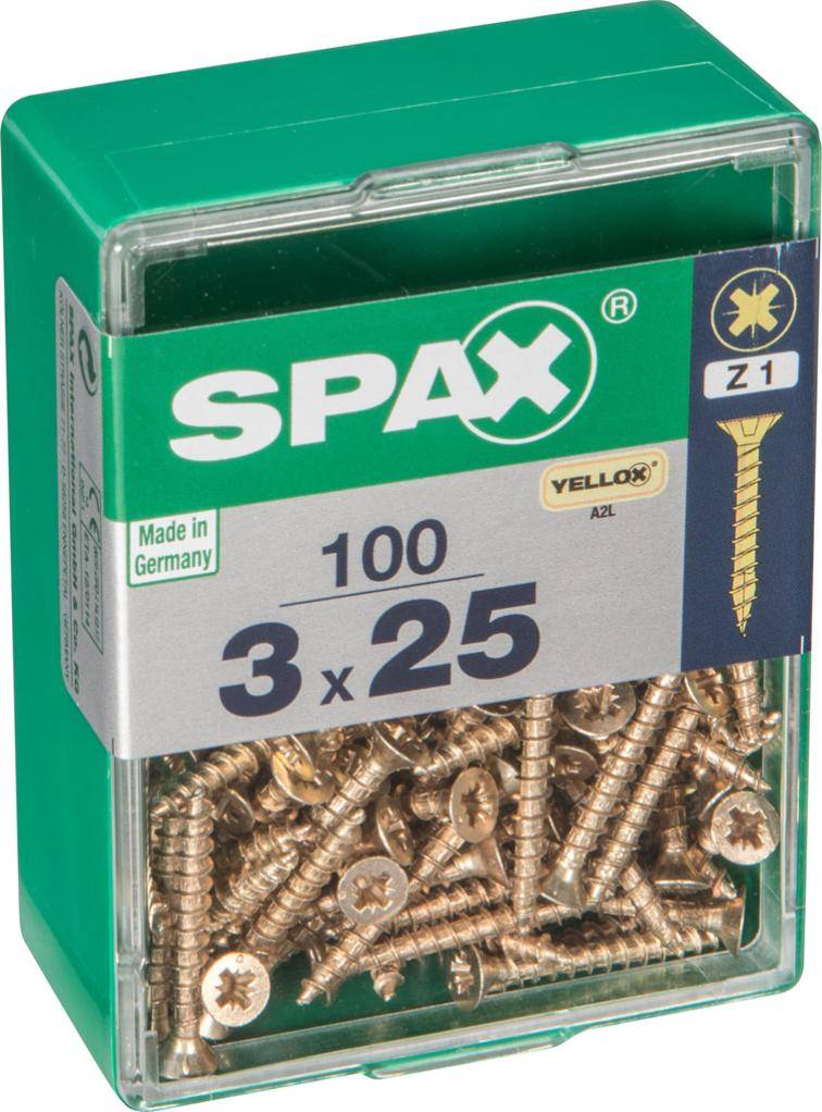 Spax - Lot de 100 vis acier tête fraisée pozidriv SPAX, Diam.3 mm x L.25 mm - Image 1
