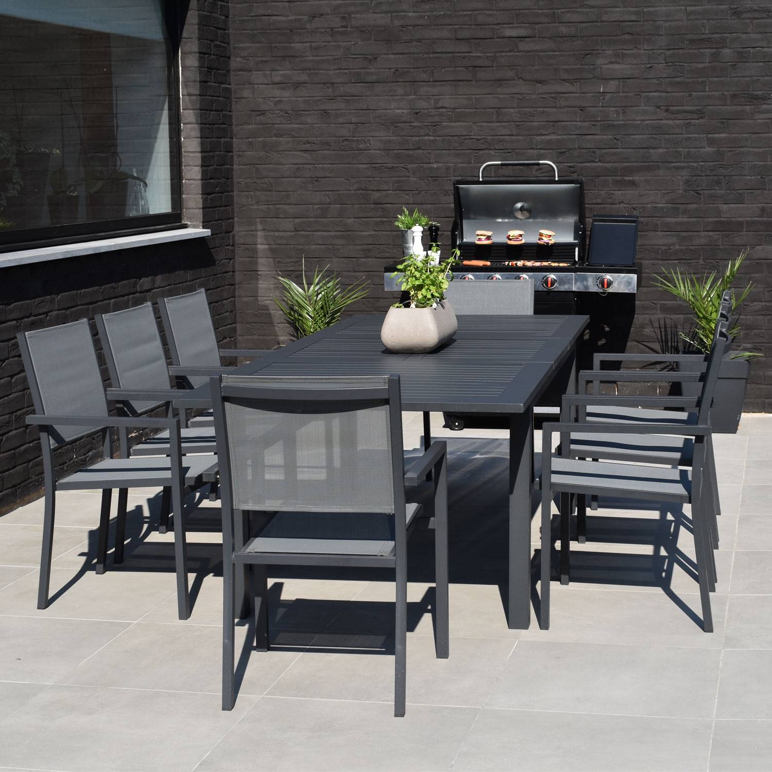 Happy Garden - Salon de jardin CAPRI extensible en textilène gris 8 places - aluminium anthracite - HAPPY GARDEN - Image 6