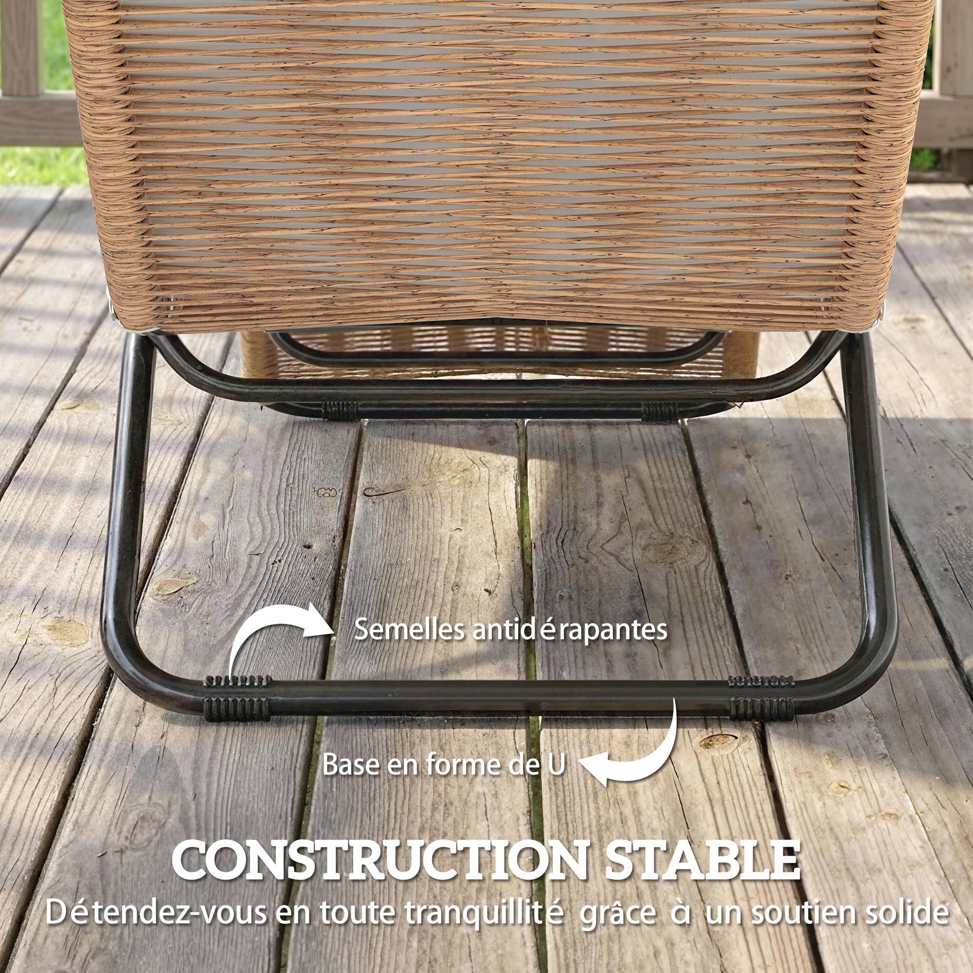 ComfortXL - Bain de soleil transat résine tressée jardin terrasse ergonomique avec coussin 175x57x80cm crème - ComfortXL Outdoor Living - Image 9