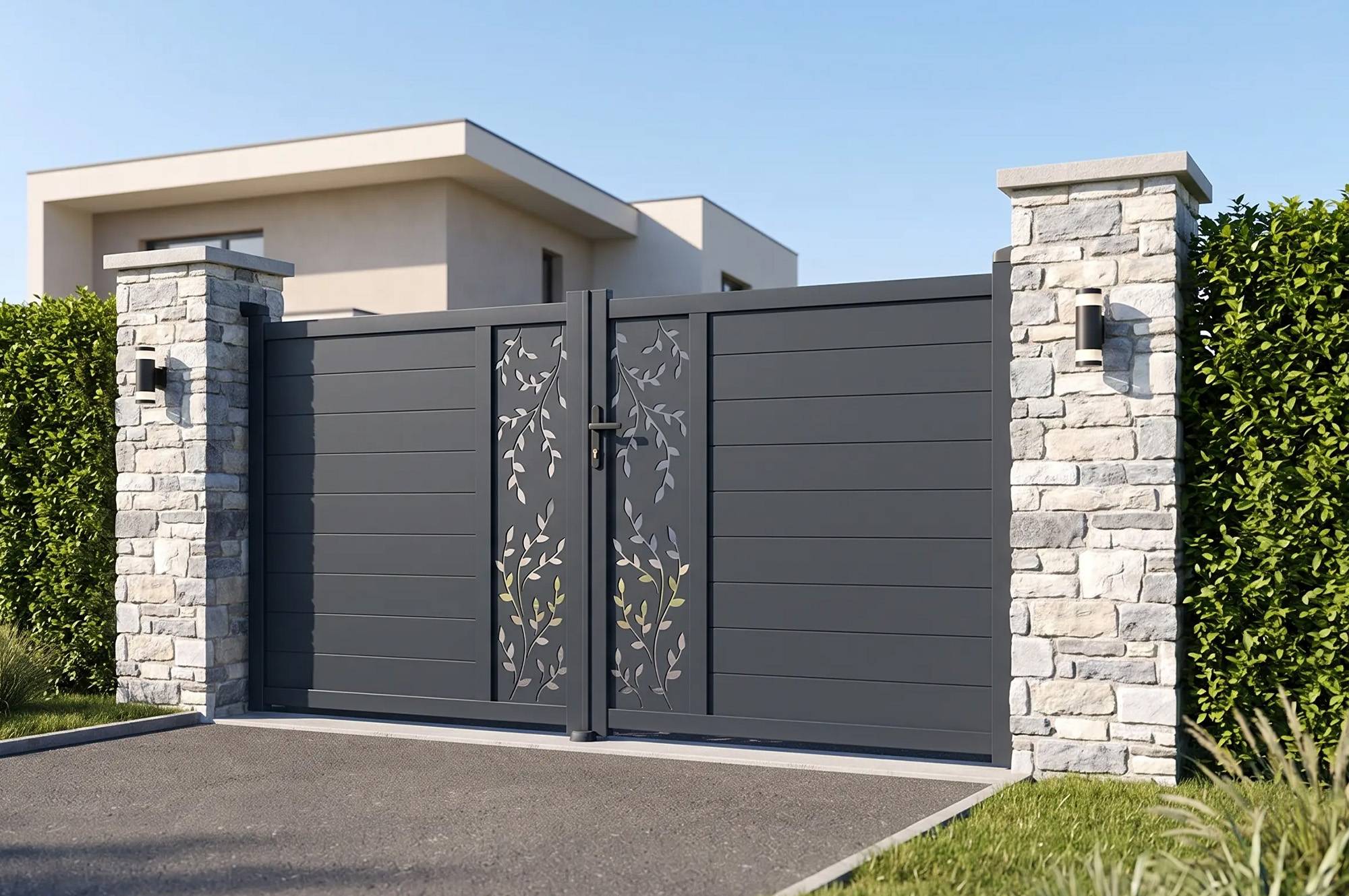 CASANOOV - Portail battant 3m FOLYA H.160cm + Portillon 1m FOLYA H.160cm aluminium gris - Image 6
