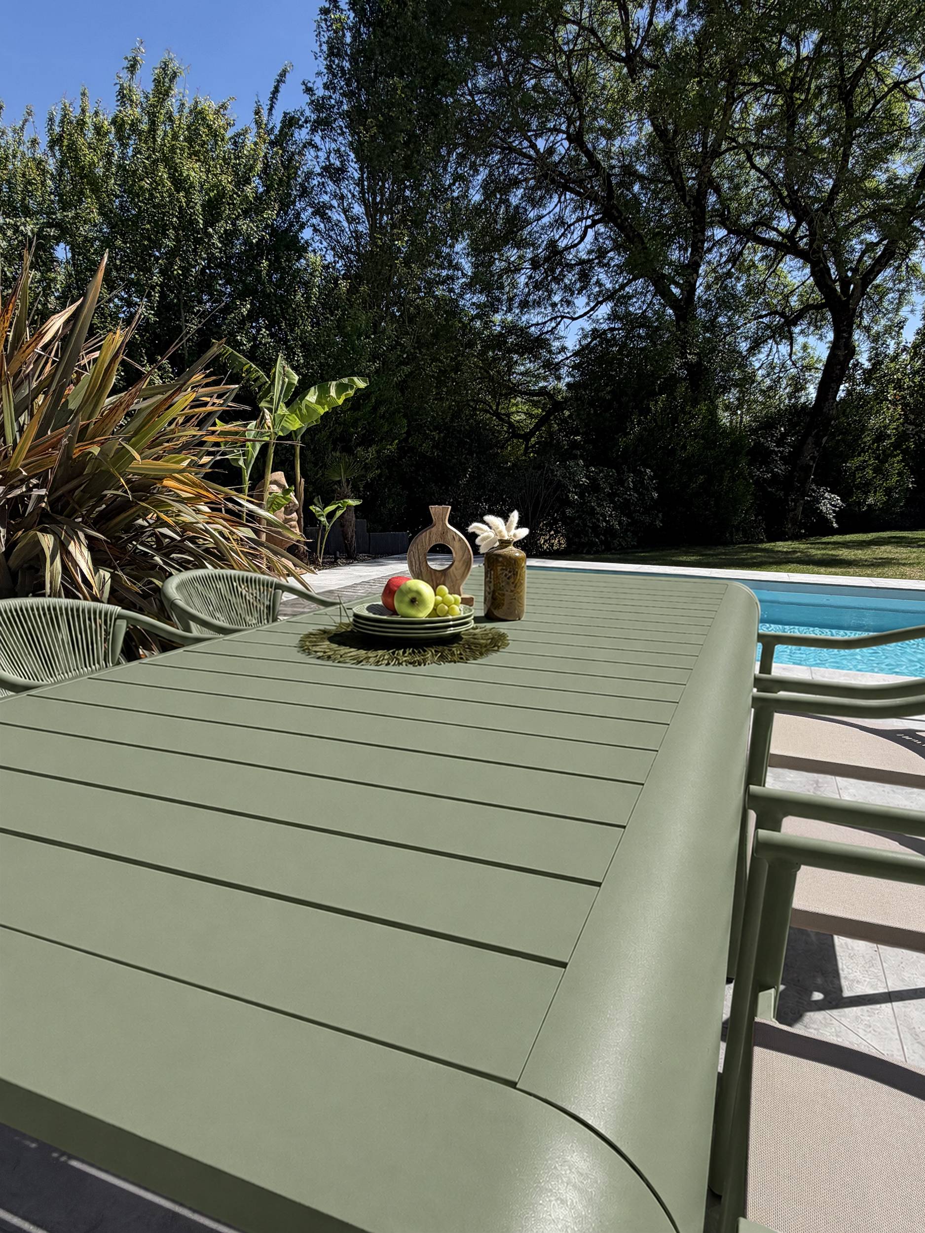 Dcb Garden - Ensemble repas de jardin en aluminium 6 places  - Vert olive - HANOI - Image 5