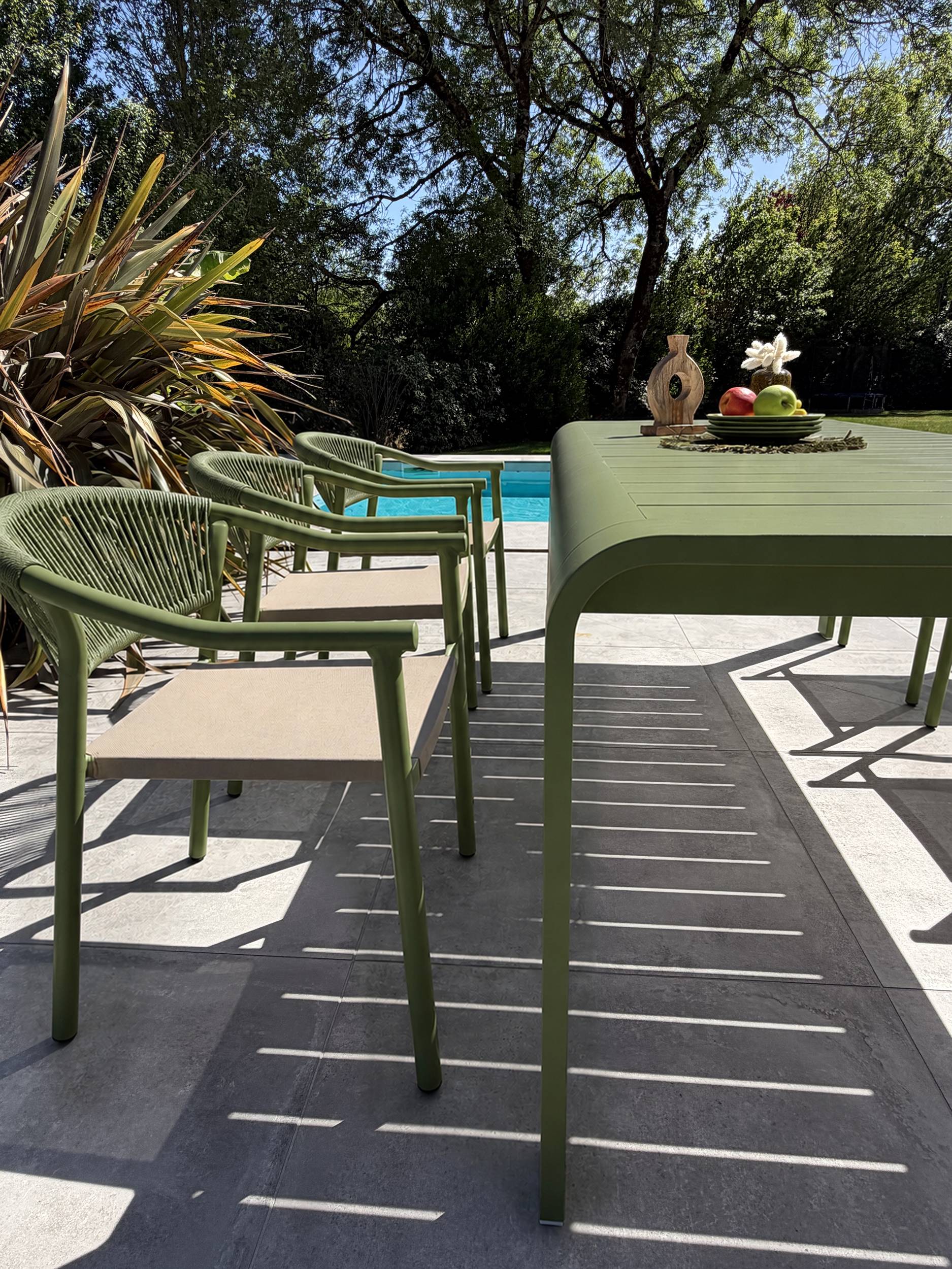Dcb Garden - Ensemble repas de jardin en aluminium 6 places  - Vert olive - HANOI - Image 3