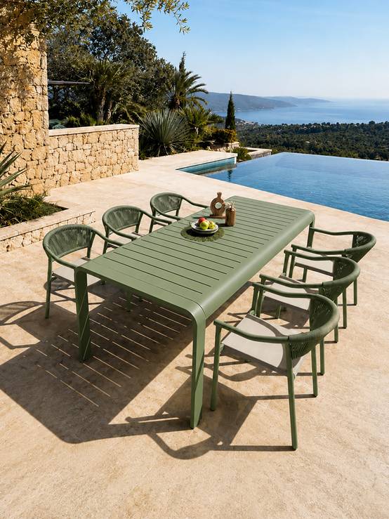 Dcb Garden - Ensemble repas de jardin en aluminium 6 places - Vert olive - HANOI - Image 1
