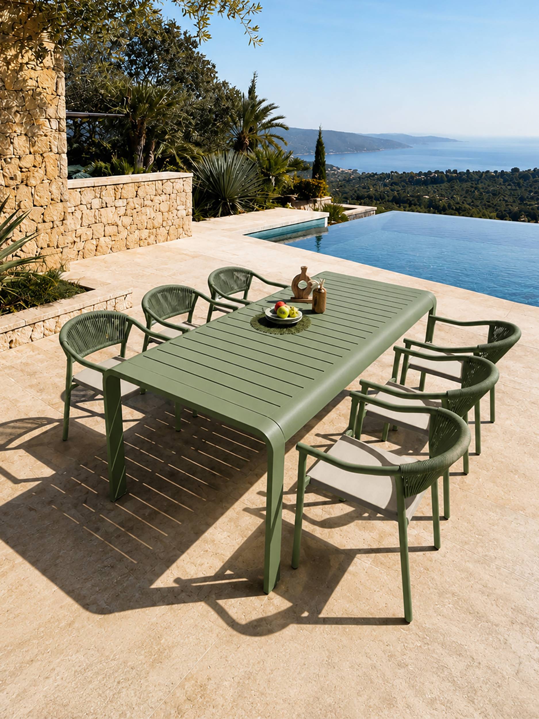 Dcb Garden - Ensemble repas de jardin en aluminium 6 places  - Vert olive - HANOI
