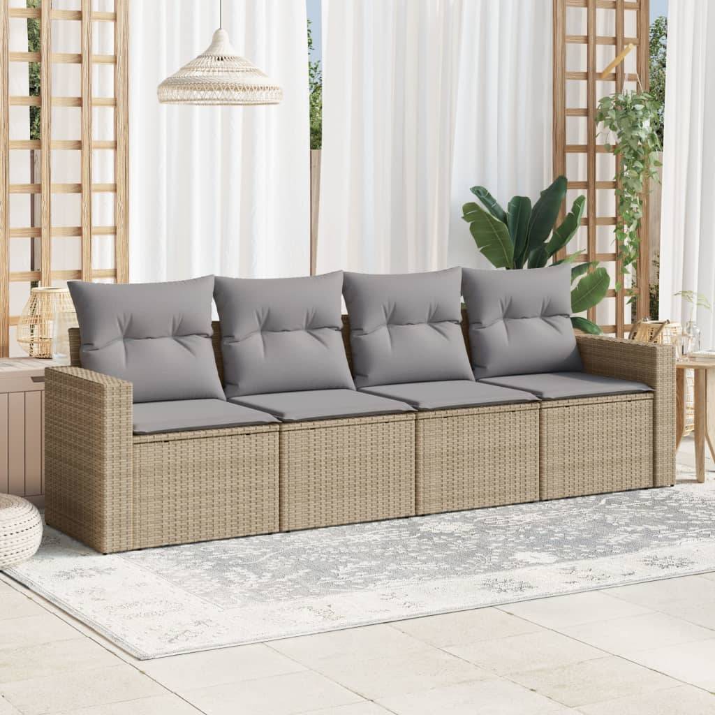 Salon de jardin avec coussins 4 pcs | Mobilier d'extérieur beige résine tressée Maison Chic - Image 2