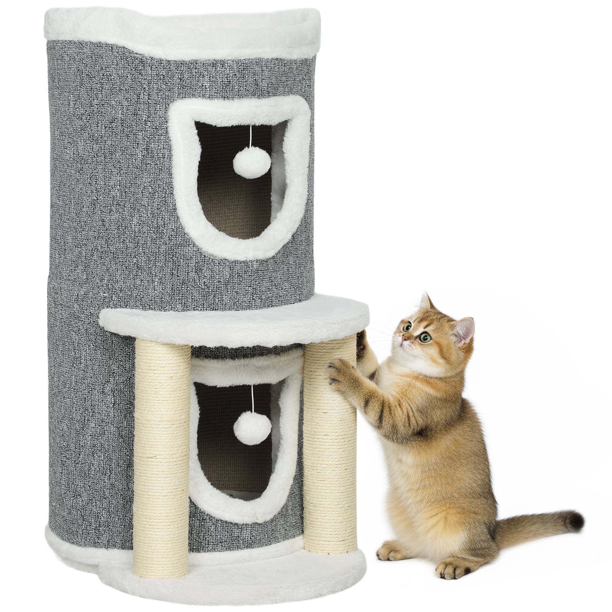 Arbre à Chat Design avec 2 Niches Lit et Griffoirs en Sisal 76 cm Gris - ComfortXL Outdoor Living