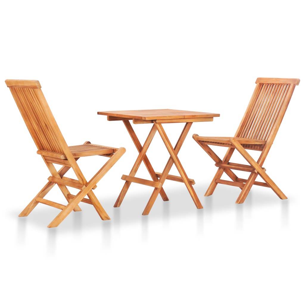 Ensemble de bistro jardin meuble extérieur terrasse 3 pièces avec coussins vert bois de teck massif - Image 2