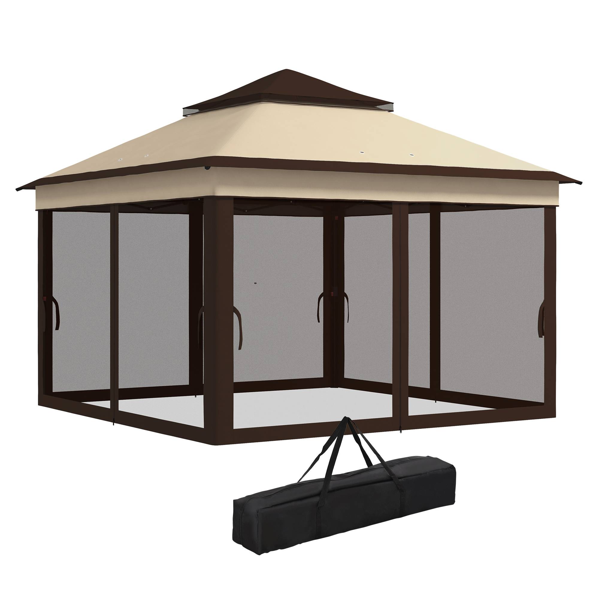 Tente beige 3,26x3,26x2,72 m avec double toit, UV30+ et moustiquaires, abri design sobre pour jardin pratique et protégé - Image 2
