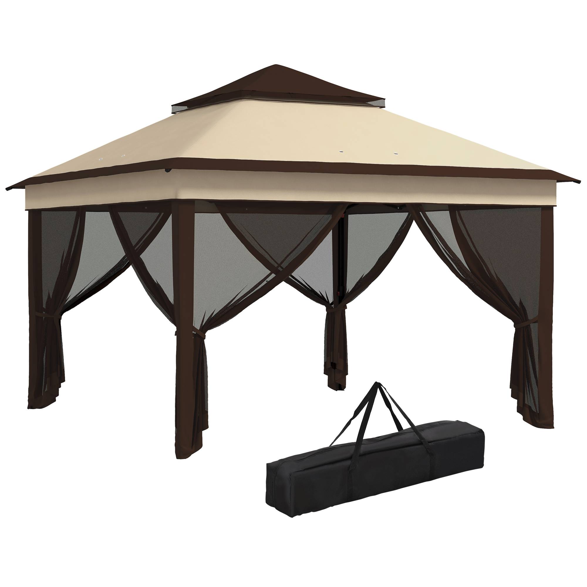 Tente beige 3,26x3,26x2,72 m avec double toit, UV30+ et moustiquaires, abri design sobre pour jardin pratique et protégé - Image 1