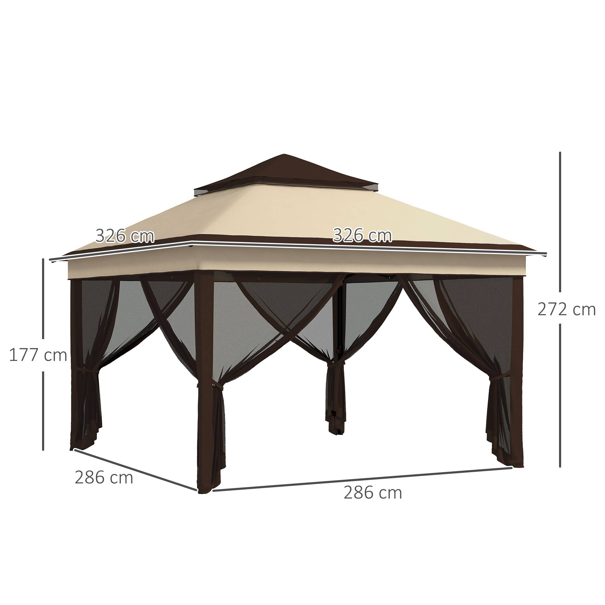 Tente beige 3,26x3,26x2,72 m avec double toit, UV30+ et moustiquaires, abri design sobre pour jardin pratique et protégé - Image 5