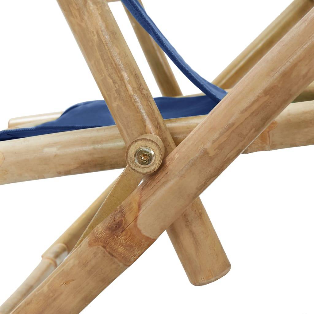 Chaise de jardin | Chaise de relaxation inclinable bleu marine bambou et tissu - Image 7