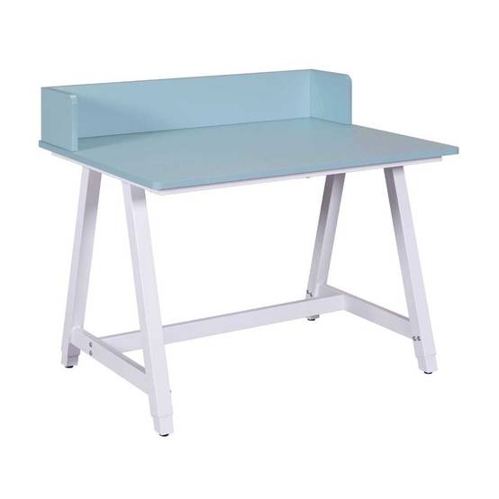 Bureau enfant réglable en hauteur en MDF plateau bleu et piètement métal laqué blanc - ELION - Image 1
