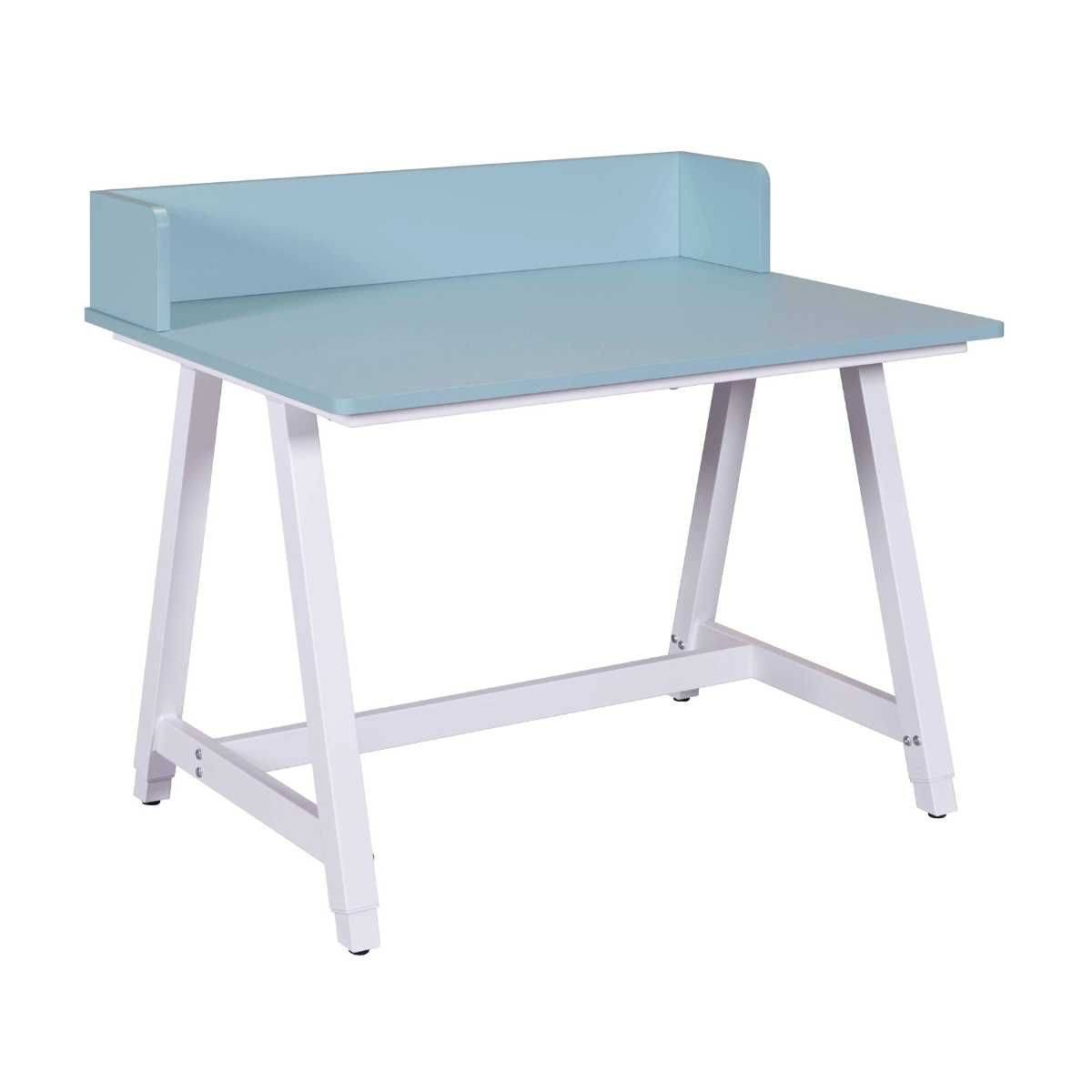 Bureau enfant réglable en hauteur en MDF plateau bleu et piètement métal laqué blanc - ELION - Image 1