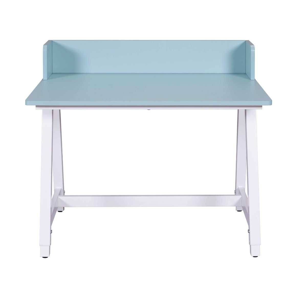 Bureau enfant réglable en hauteur en MDF plateau bleu et piètement métal laqué blanc - ELION - Image 3