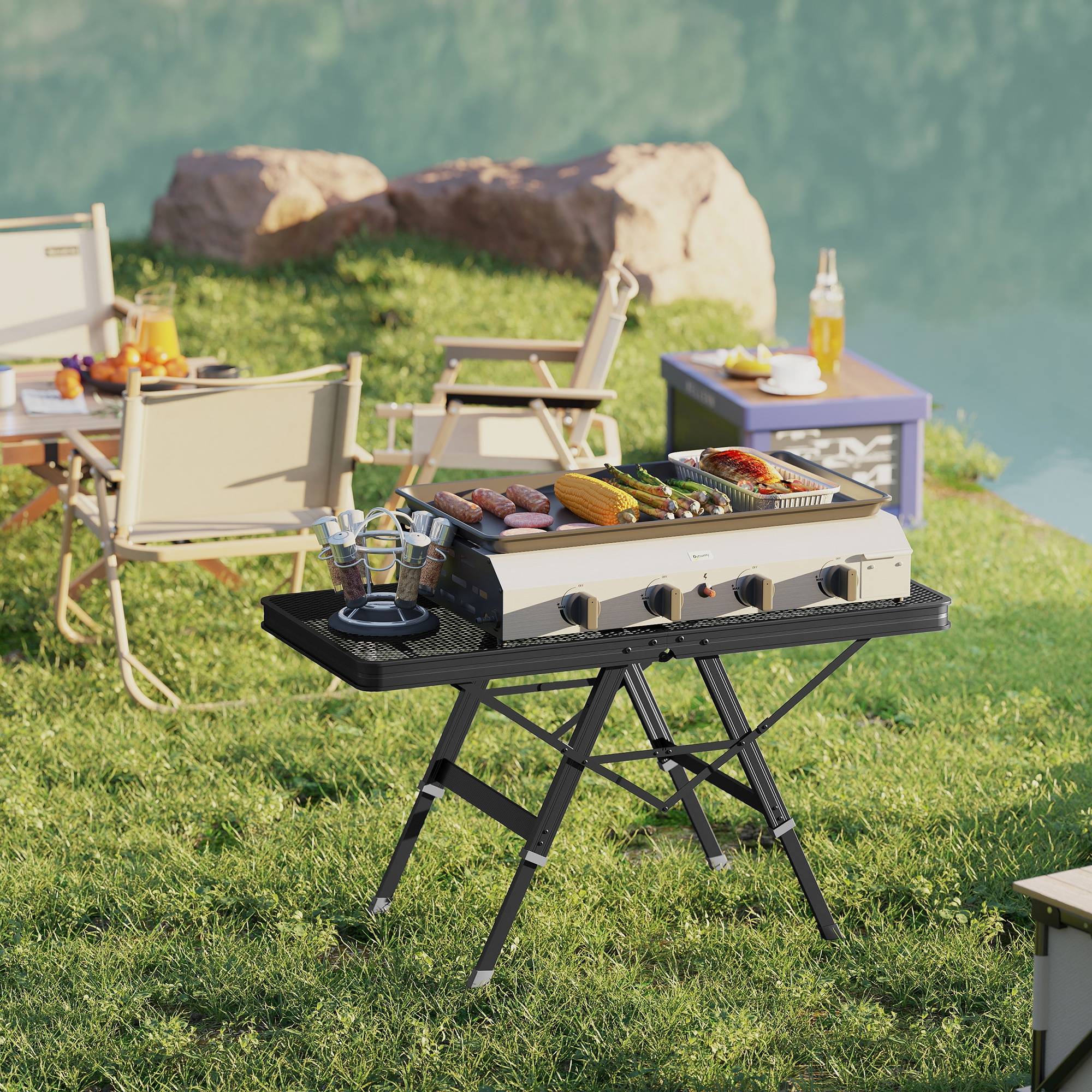 Table Pliante Métal Aluminium Camping Barbecue Plateau Grille Réglable Noir - ComfortXL Outdoor Living - Image 10
