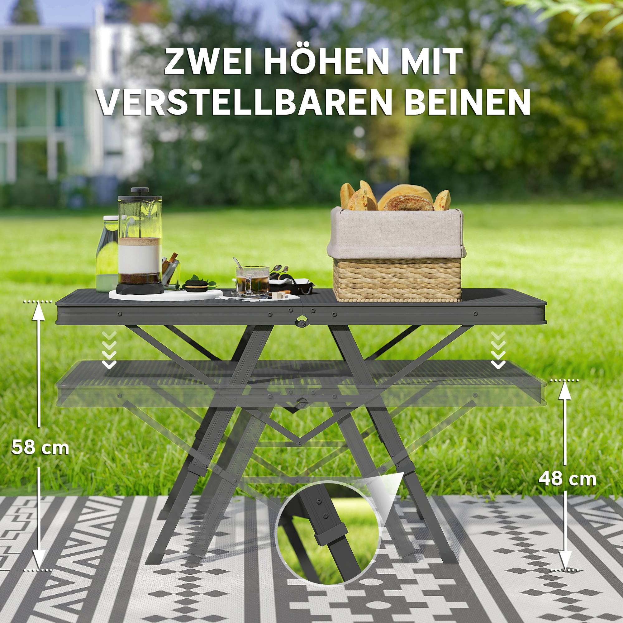 Table Pliante Métal Aluminium Camping Barbecue Plateau Grille Réglable Noir - ComfortXL Outdoor Living - Image 7
