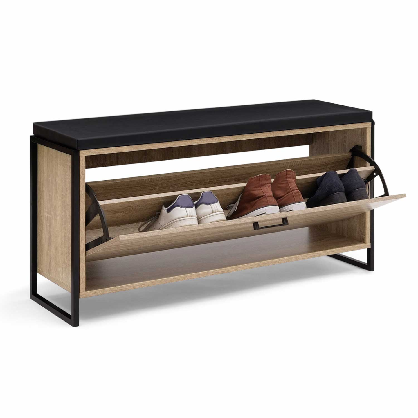 Banc d'entrée chaussures 100 cm avec coussin LUIS design industriel - Image 4