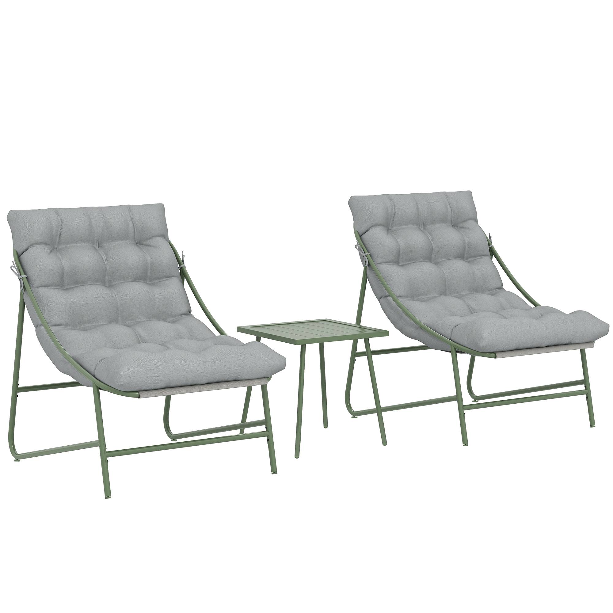 Outsunny - Ensemble bistrot de jardin 2 chaises, table basse et coussins - métal - 3 pièces - gris clair - Outsunny - Image 1