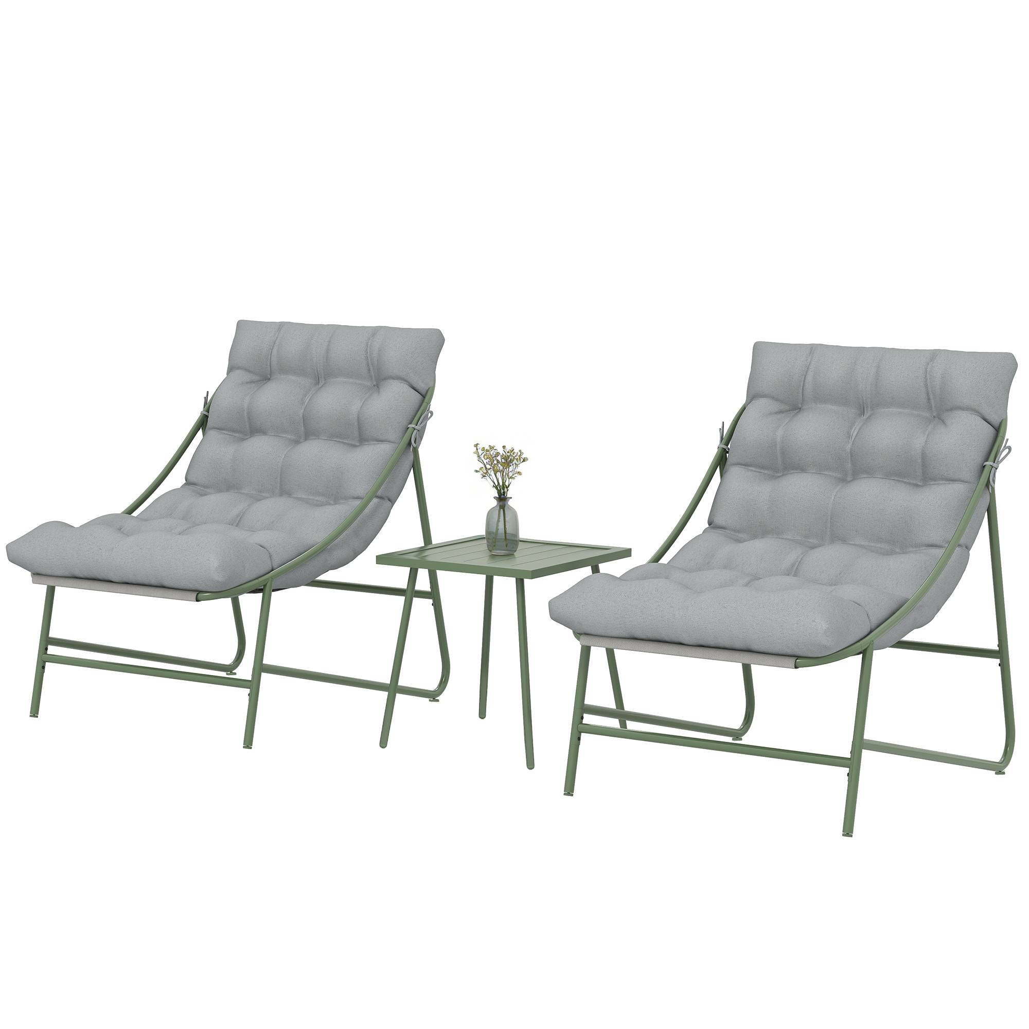 Outsunny - Ensemble bistrot de jardin 2 chaises, table basse et coussins - métal - 3 pièces - gris clair - Outsunny - Image 5