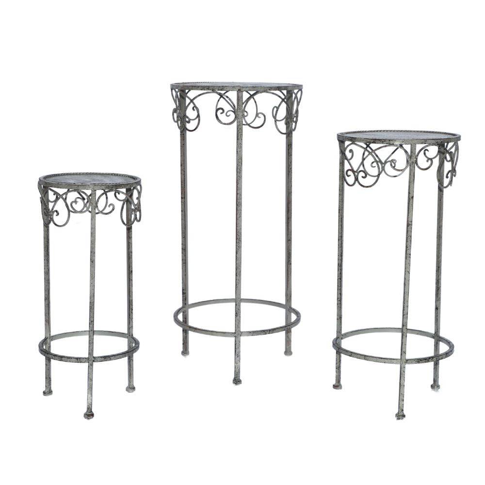 Chemin De Campagne - Set de 3 sellettes rondes en métal gris Ht.70-60-50 cm Chemin de campagne