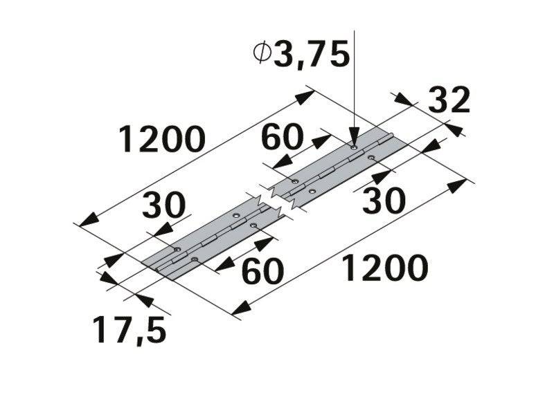 Charnière pour porte en bois, HETTICH, 32 x 1200 mm, noir - Image 3
