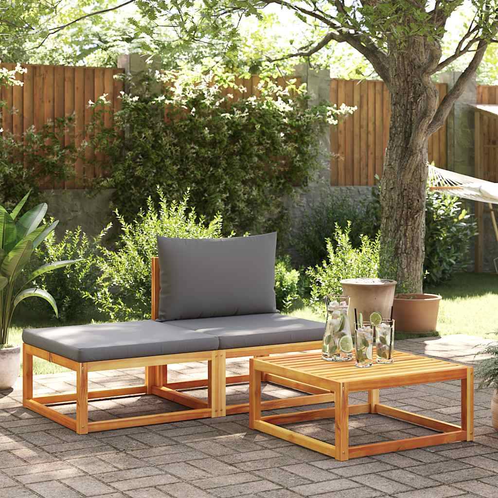 ComfortXL - Petit Salon de Jardin 3 Pcs Bois d'Acacia Massif et Corde Tressée avec Table et Repose-Pieds Design Gris – ComfortXL Outdoor Living - Image 1