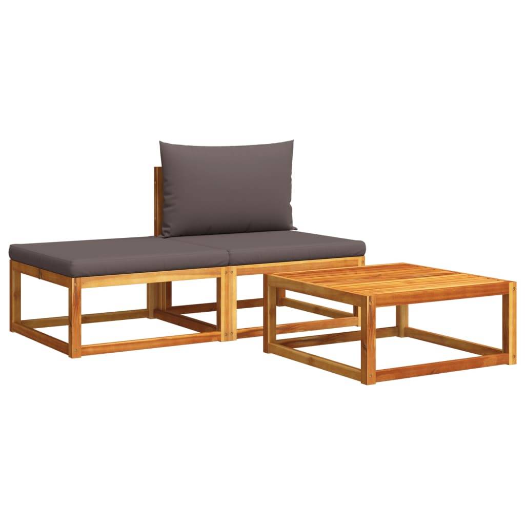 ComfortXL - Petit Salon de Jardin 3 Pcs Bois d'Acacia Massif et Corde Tressée avec Table et Repose-Pieds Design Gris – ComfortXL Outdoor Living - Image 2