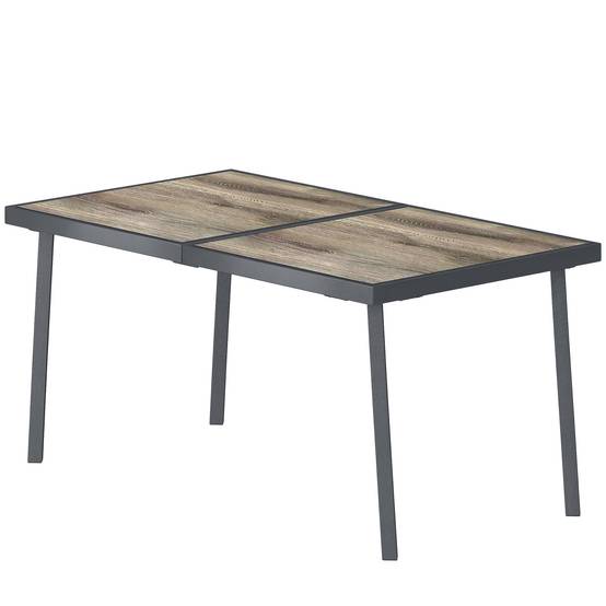 Sans Marque - Table jardin rectangulaire 6 personnes plateau effet bois acier PSPC 145x85x72 cm grise - Image 2
