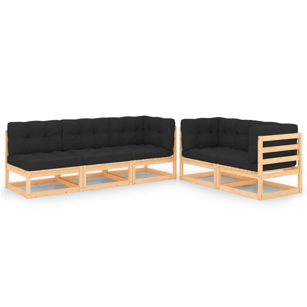 Helloshop26 - Salon de jardin meuble d'extérieur ensemble de mobilier 5 pièces avec coussins bois de pin massif - Image 1