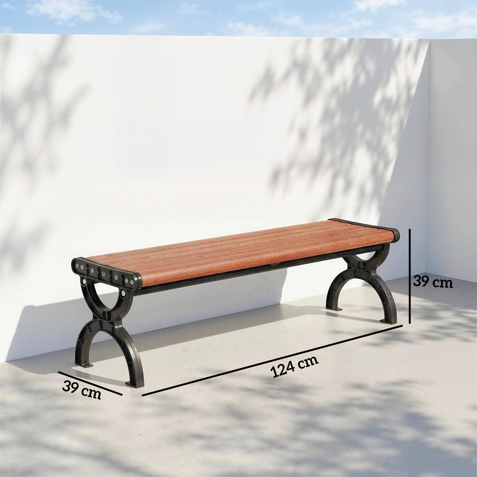 ComfortXL - Banc de jardin 2 places métal et fibre verre espaces publics sans dossier 124cm - ComfortXL Outdoor Living - Image 5