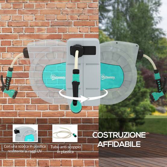 ComfortXL - Enrouleur de tuyau d'arrosage automatique en PP vert et gris 30 + 2 m mural ou portable avec 7 jets réglables - Image 5