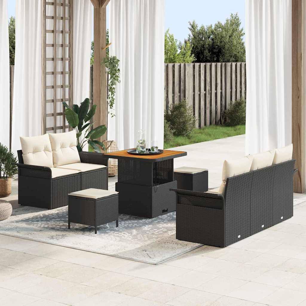 Ensemble Cosy pour Terrasse avec Canapés et Table Carrée en Bois d'Acacia Noir et Crème – ComfortXL Outdoor Living - Image 1