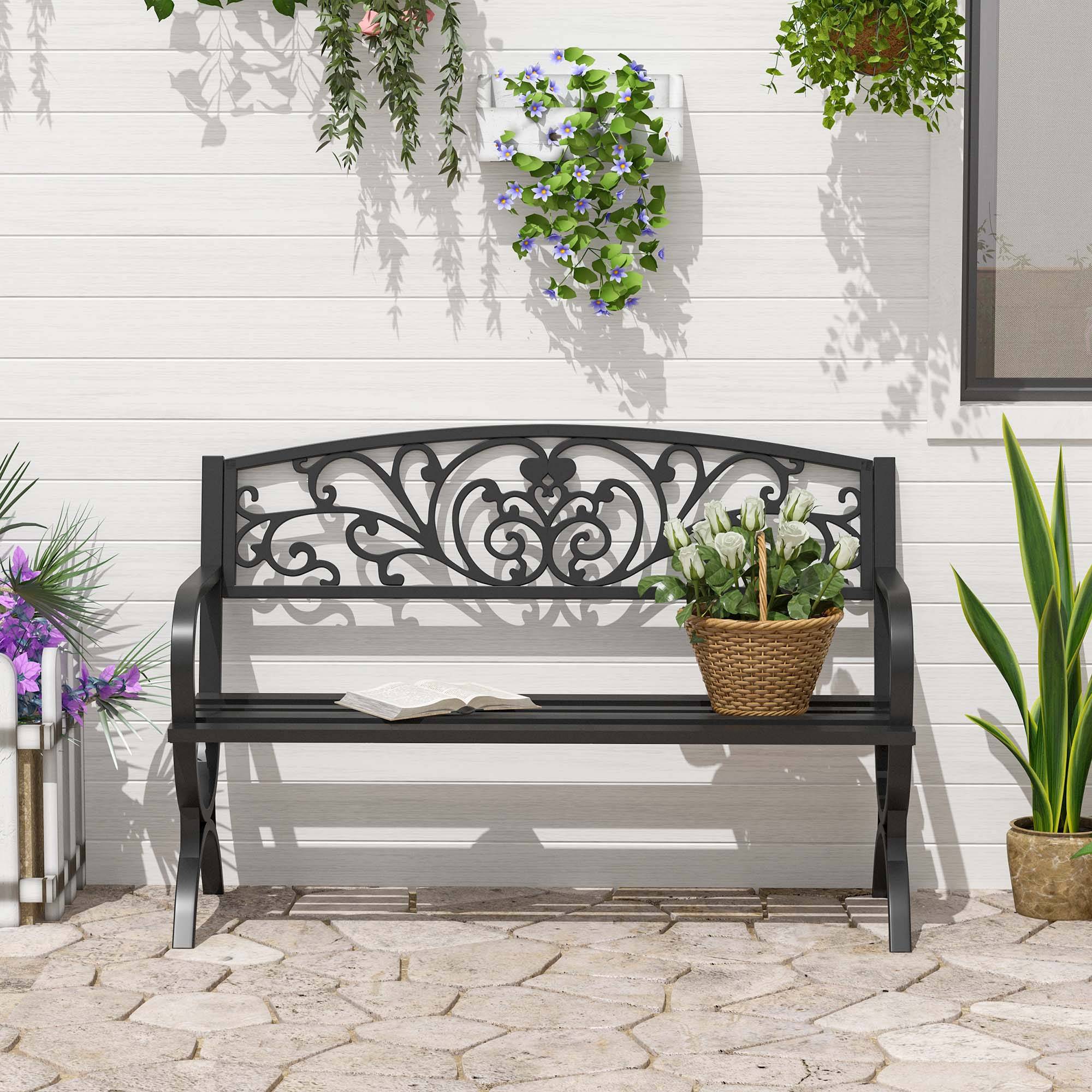 Banc de jardin terrasse en acier fonte noir 3 places 127 x 60 x 85 cm charge max 240 Kg - Image 3