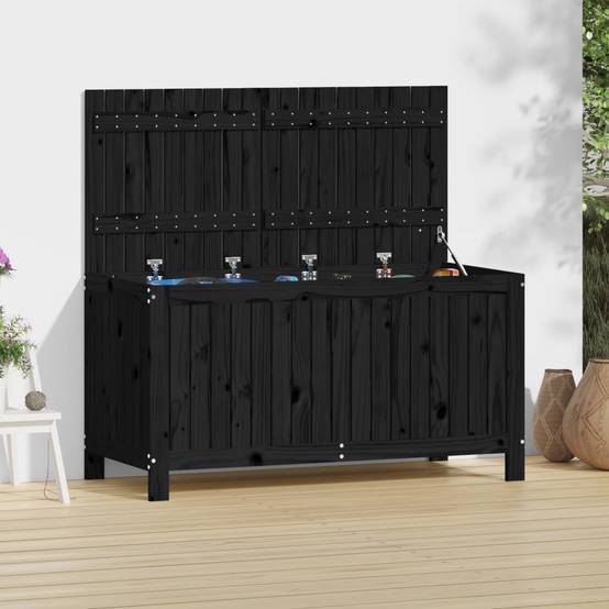 Coffre de jardin bois de pin noir 121 x 55 x 64 cm - PANGIVO - Image 1